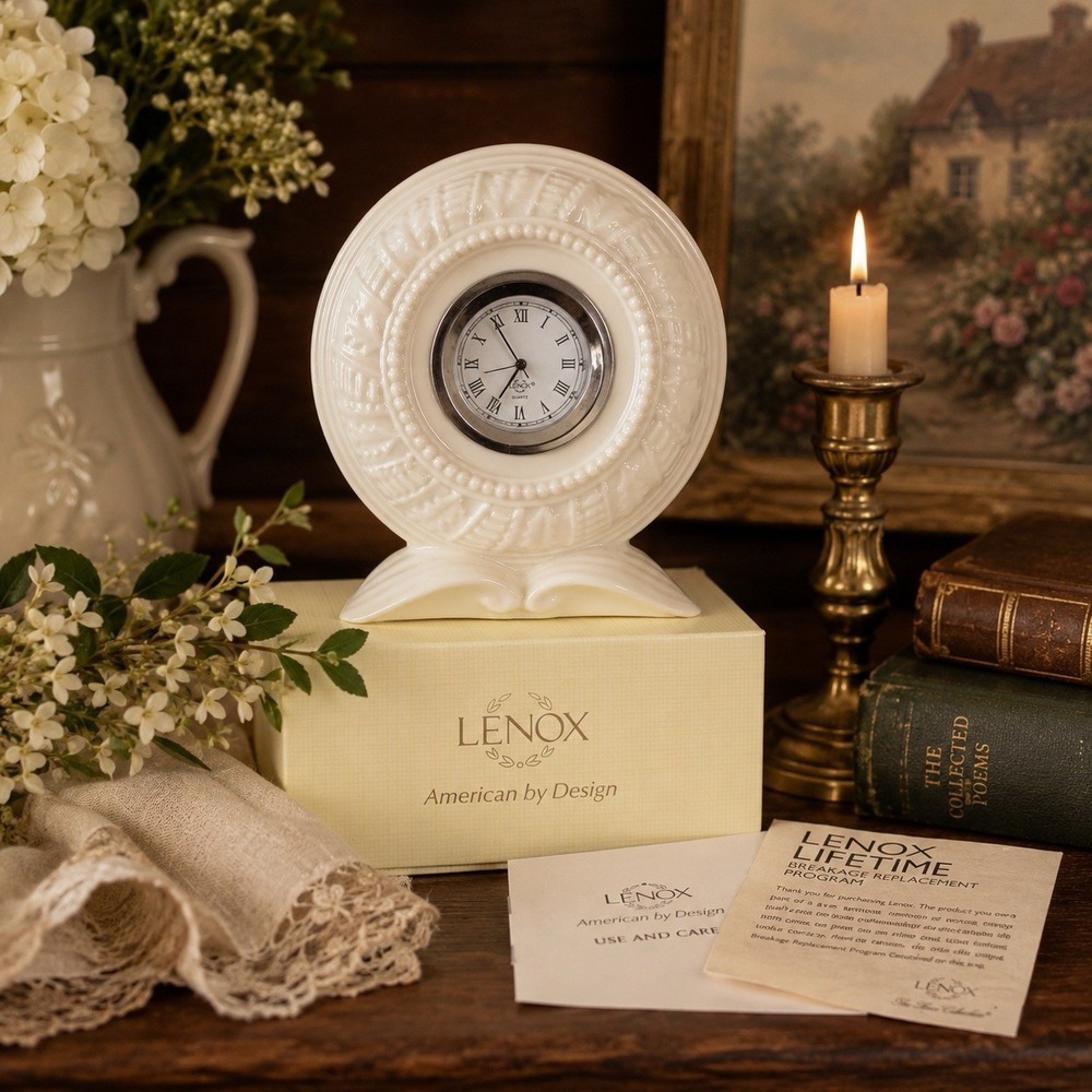 Lenox Timely Traditions White Round Desk Clock 4.25" New in Box